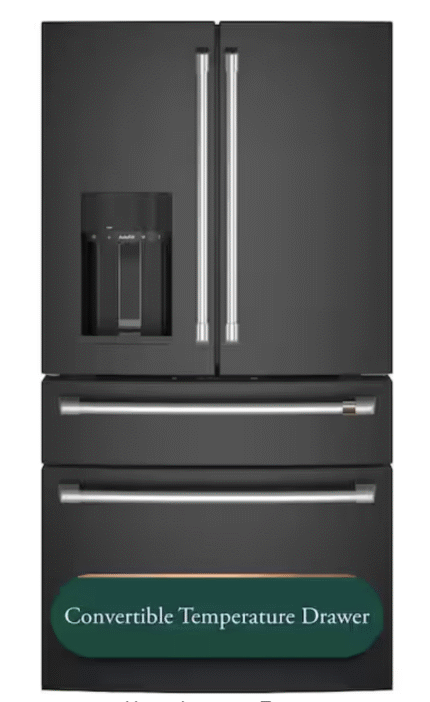 27.8 cu. ft. Smart 4- Door French Door Refrigerator with Convertible Middle Drawer in Matte Black, Autofill Dispenser